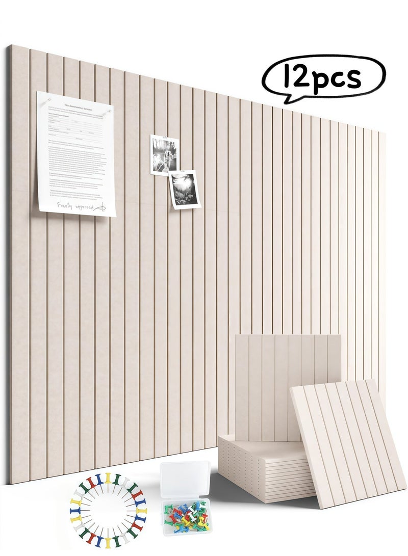 12PCS Large Felt Acoustic Panels Cork Board, 30×30cm Full Self-Adhesive Polyester Fiber Soundproof Wall Panels with Mounting Pins, Grooved Vertical Strip Design for Office Home Cinema Music Room, Dark Camel - Image 1